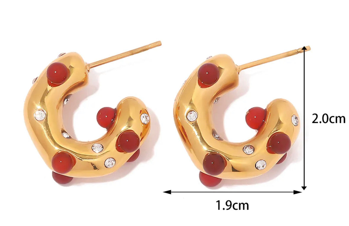 Natural stone stud hoop earrings