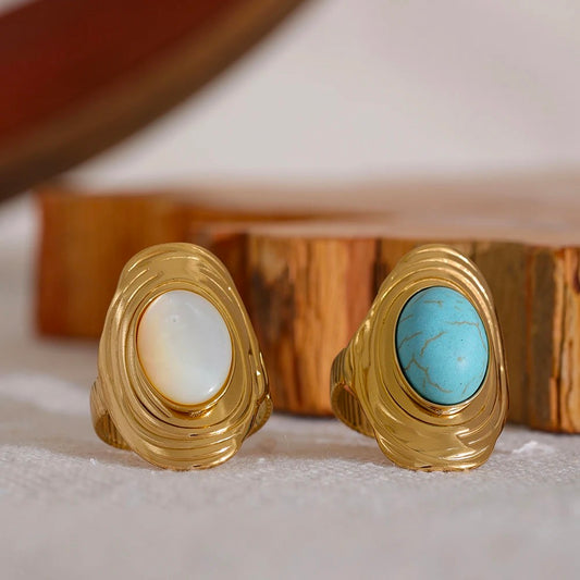 White natural stone adjustable ring