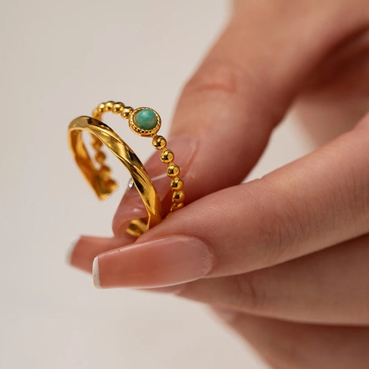 Natural stone double layer adjustable ring