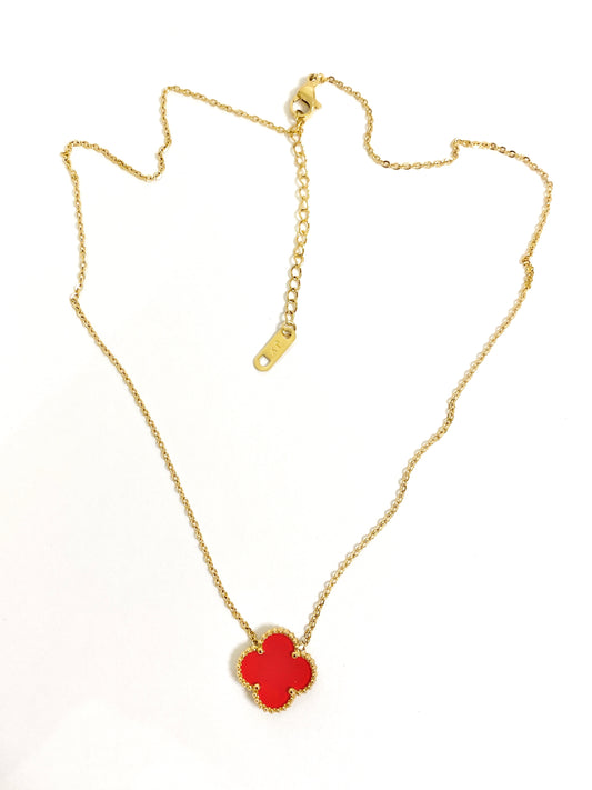 Double side red clover necklace