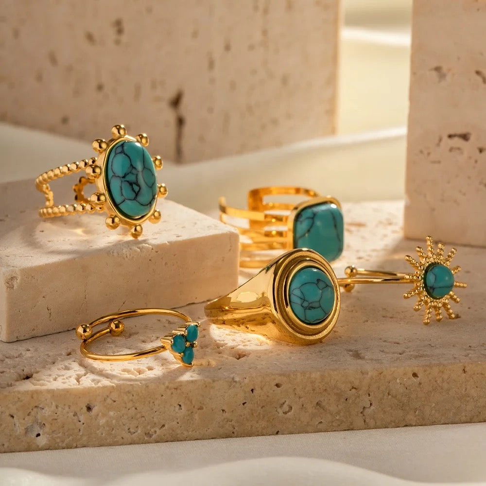 Turquoise natural stone adjustable ring