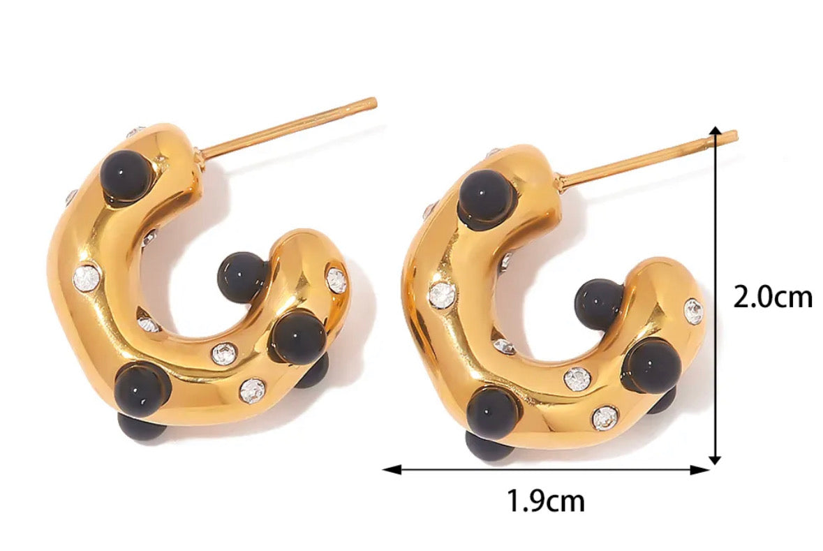 Natural stone stud hoop earrings