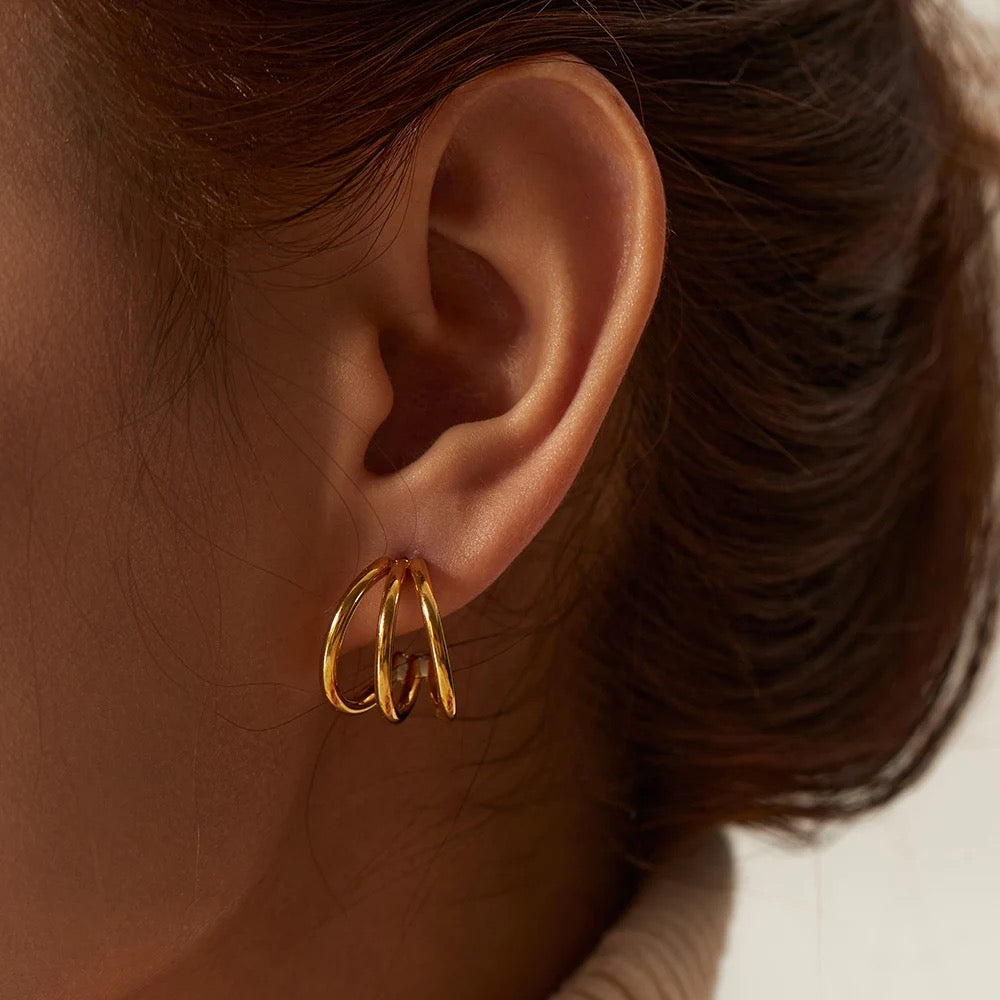 Three layer hoop stud earrings