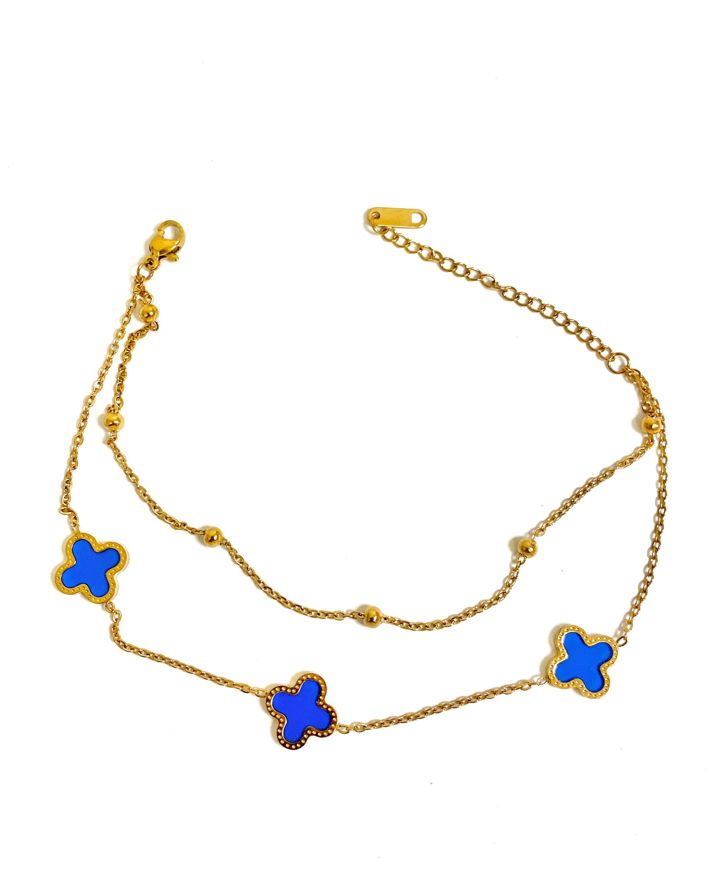 Blue clover anklet
