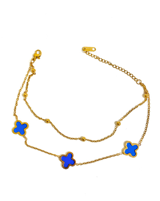Blue clover anklet