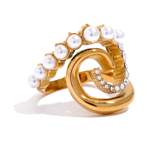 Geometric big conch adjustable ring