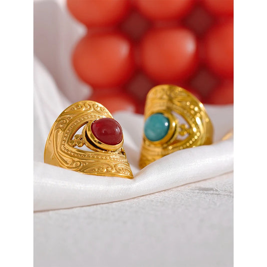 Red natural stone adjustable ring