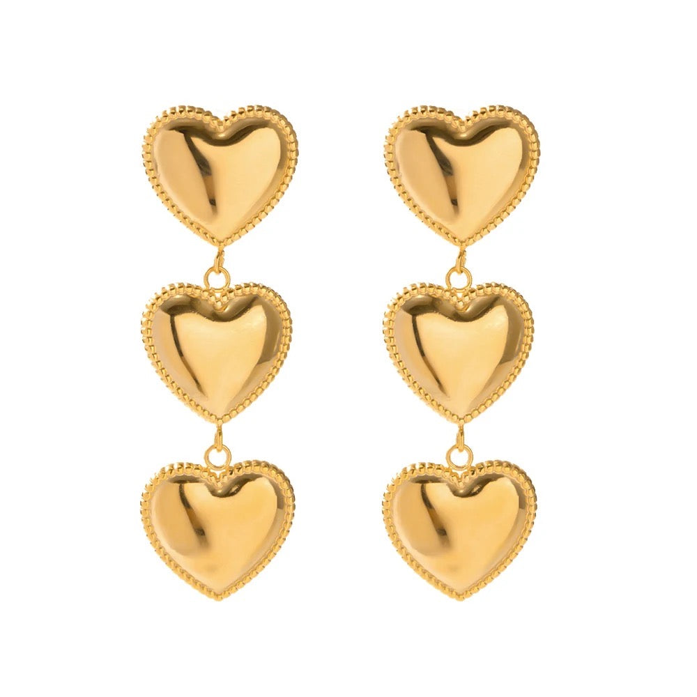 Three heart drop earring