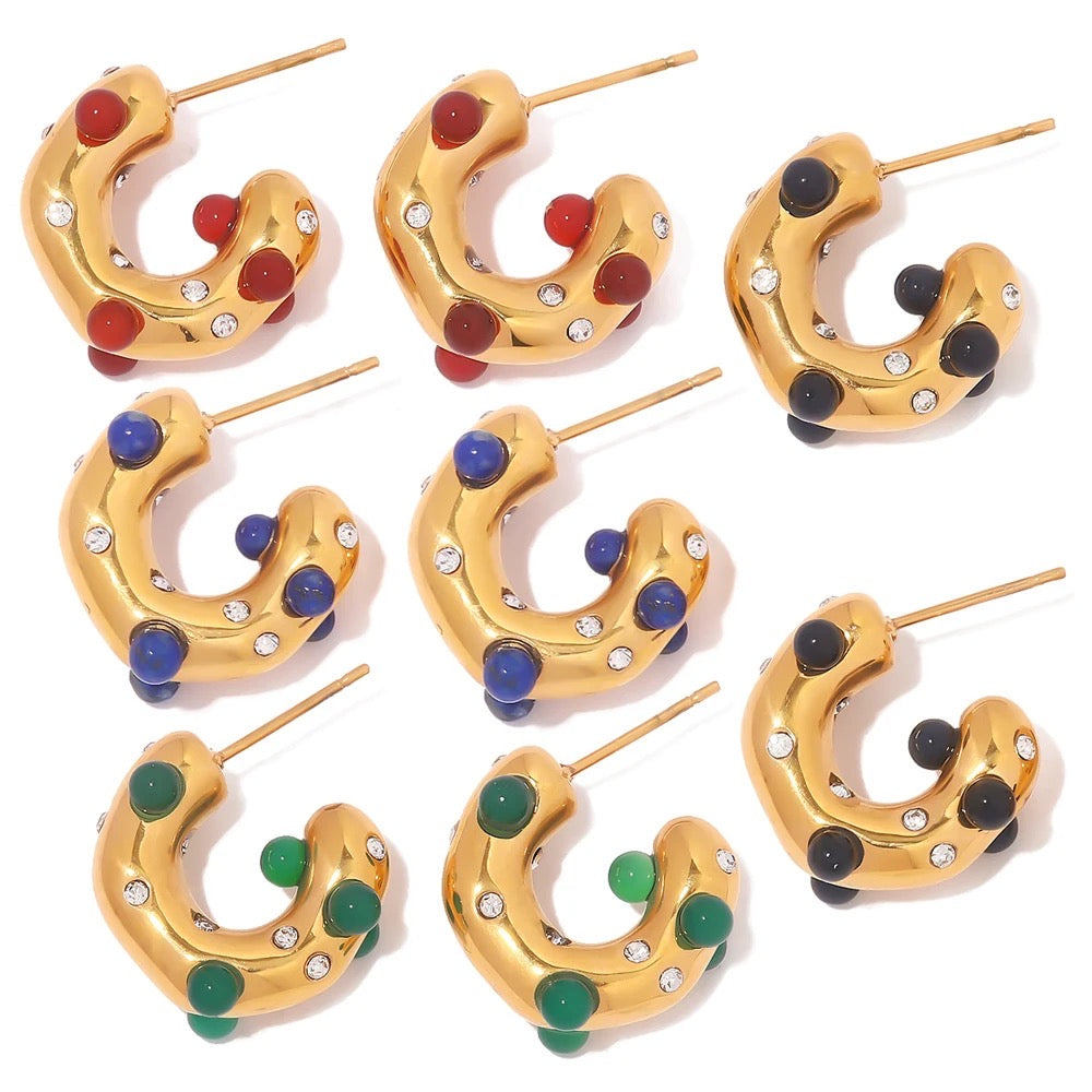 Natural stone stud hoop earrings