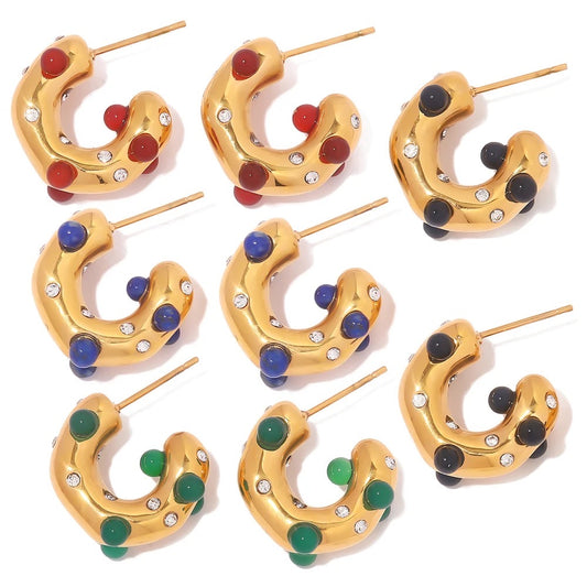Natural stone stud hoop earrings