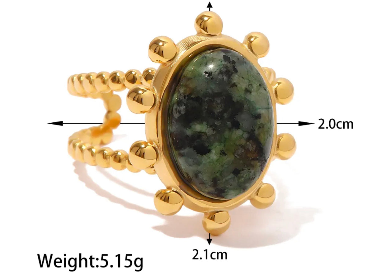 Oval quartz natural stone adjustable ring
