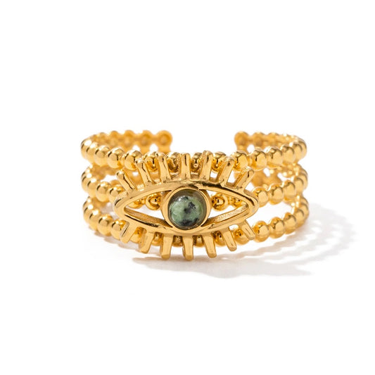 Evil eye adjustable ring