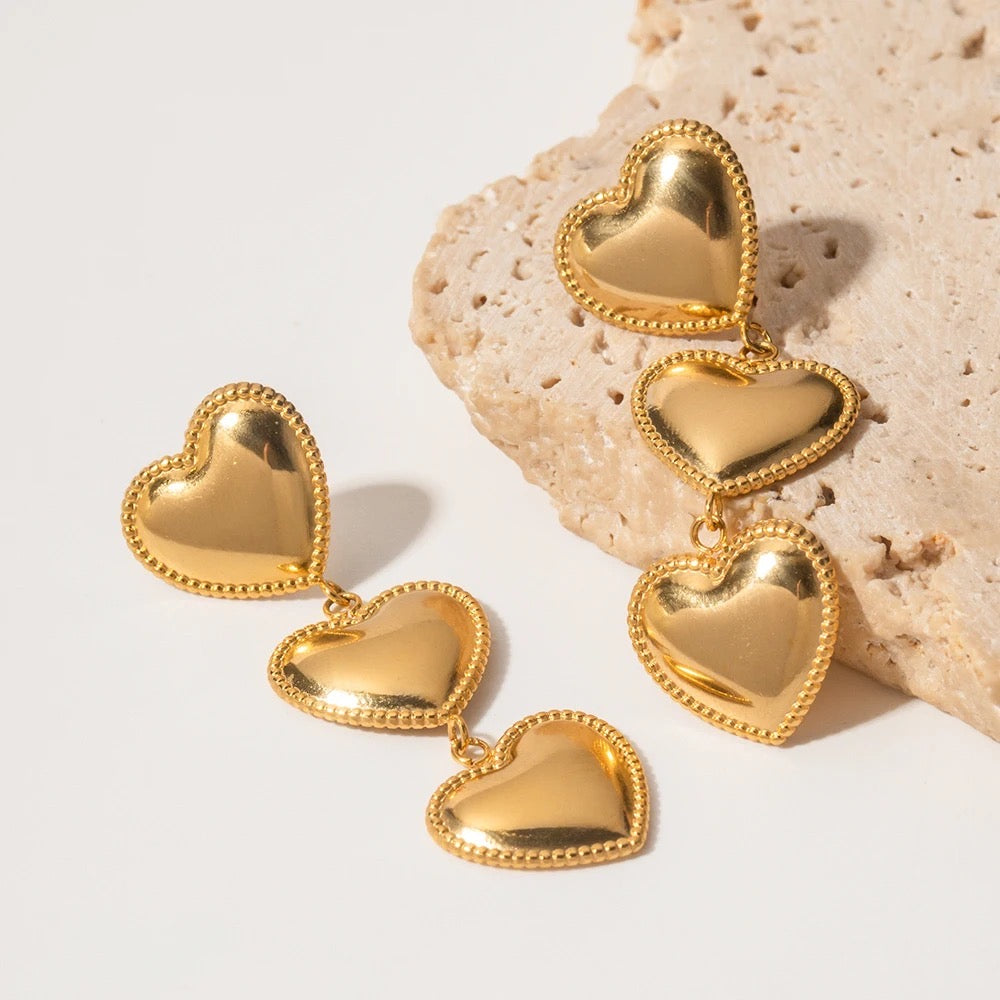 Three heart drop earring