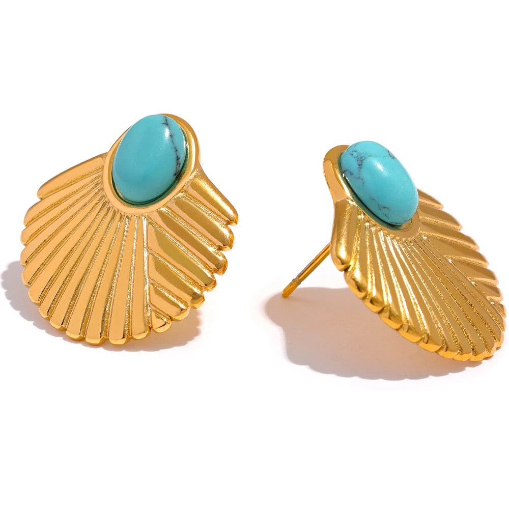 Turquoise sone fan stud earrings