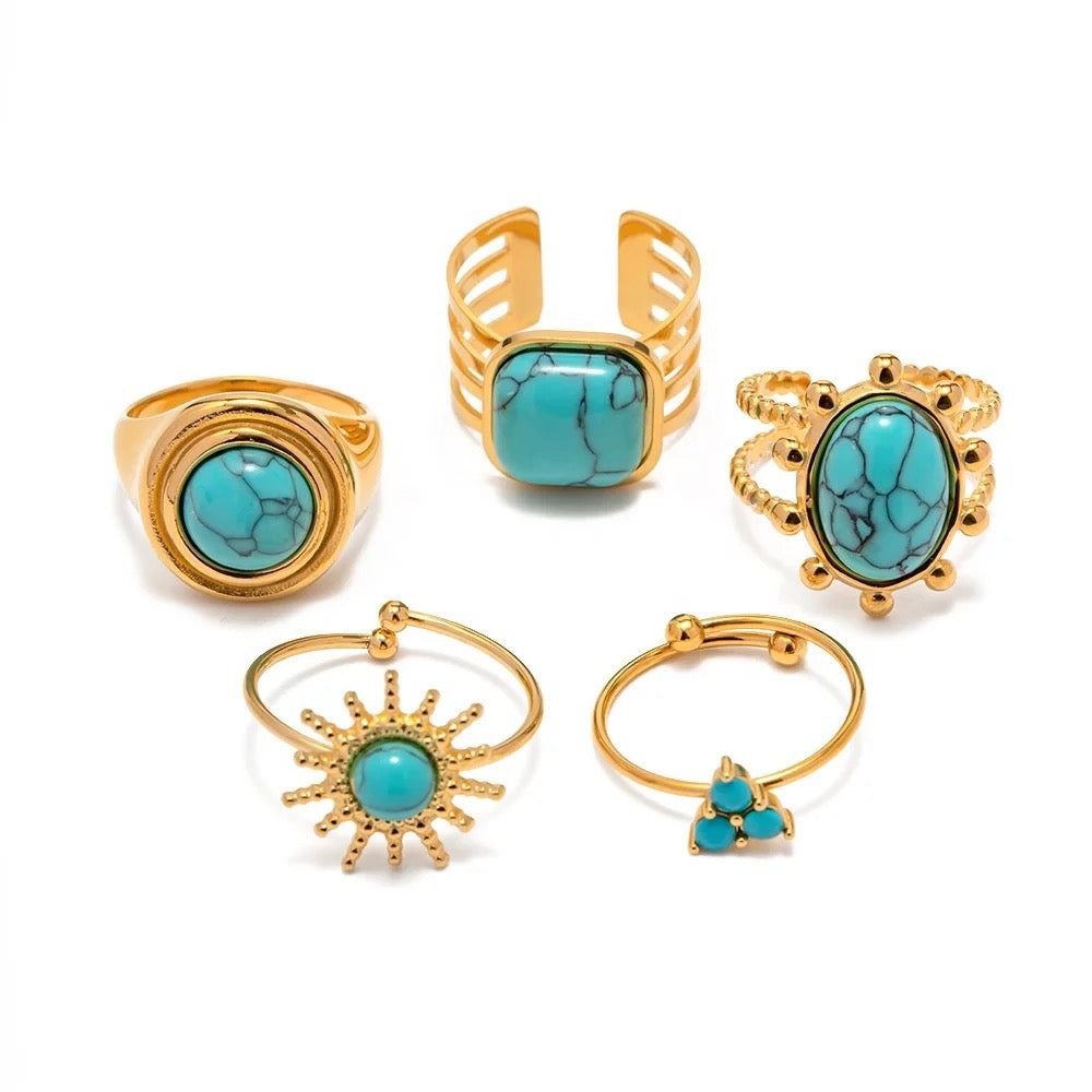 Turquoise natural stone adjustable ring