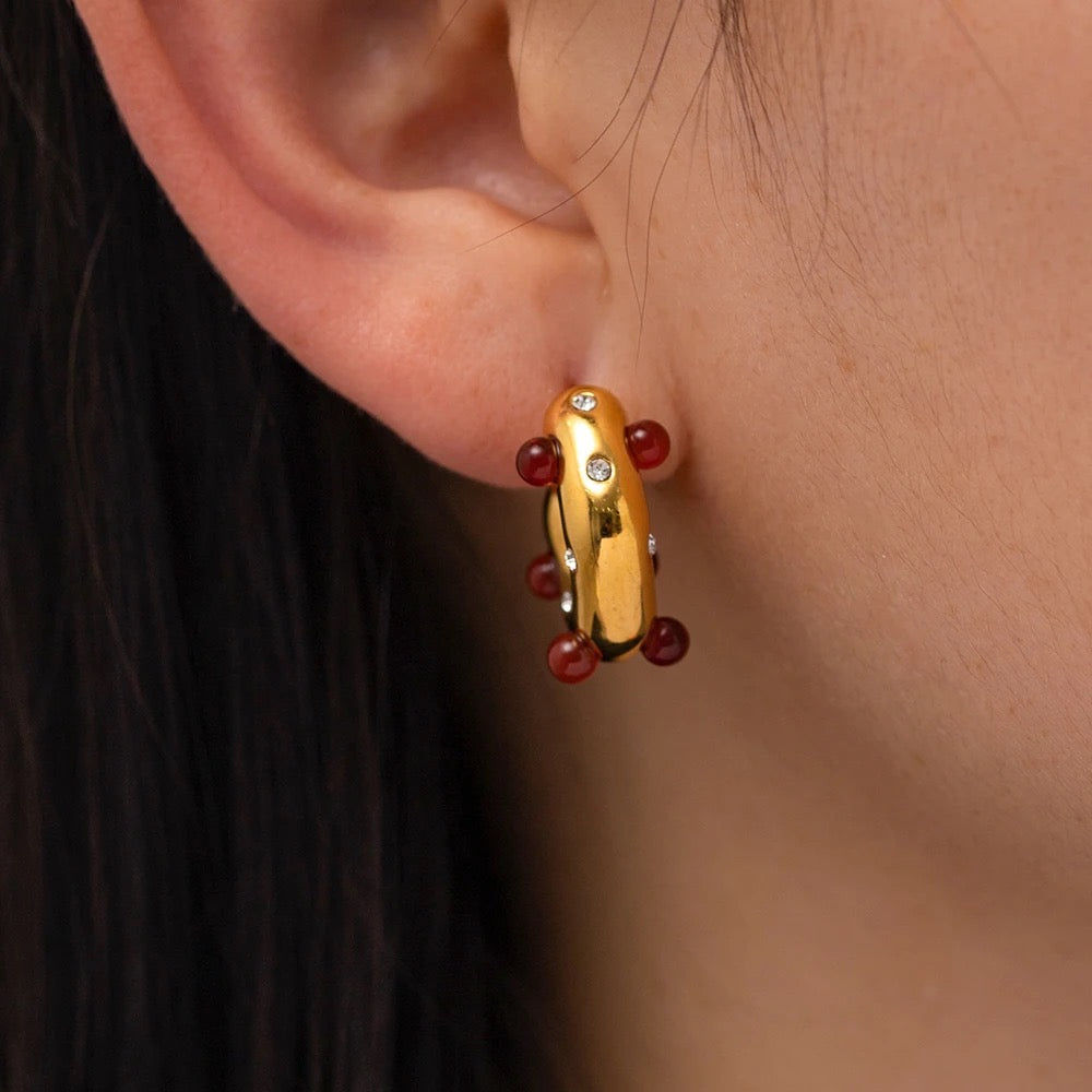 Natural stone stud hoop earrings