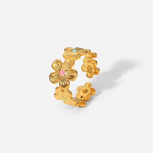 Colorful flower adjustable ring