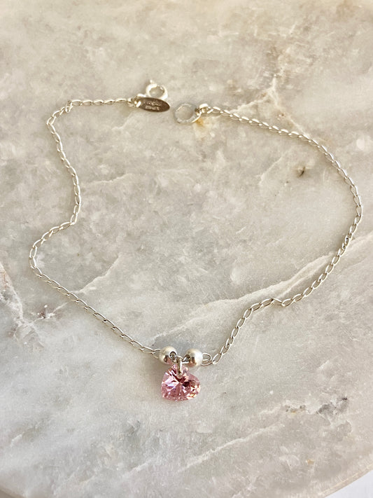 Pink heart anklet