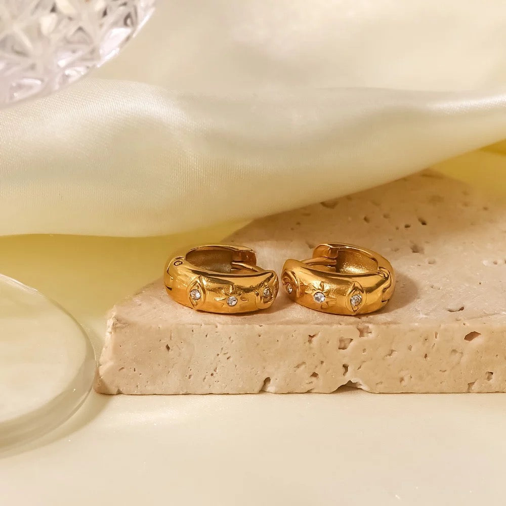 Star evil eye chunky hoop earrings