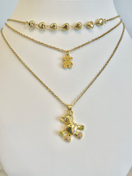 Multilayer bear necklace