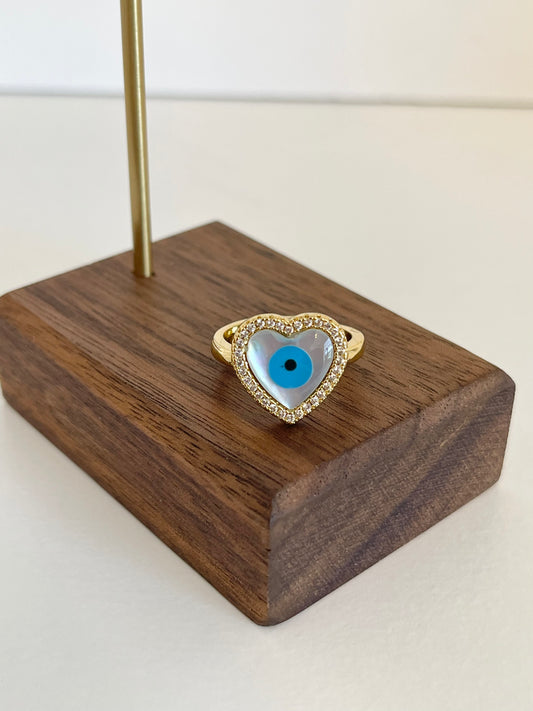 Heart Evil eye adjustable ring