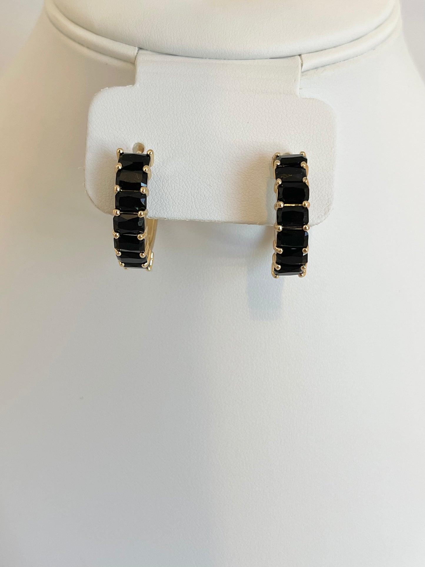 Black crystals hoops earrings