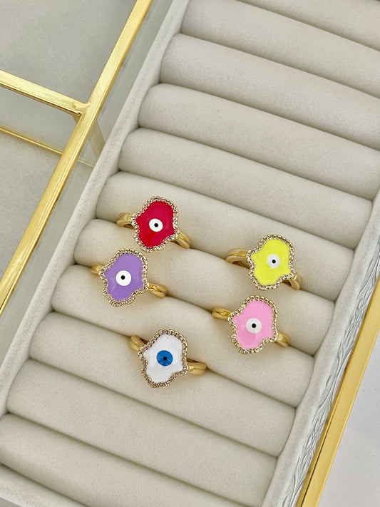 Hamsa evil eye ring