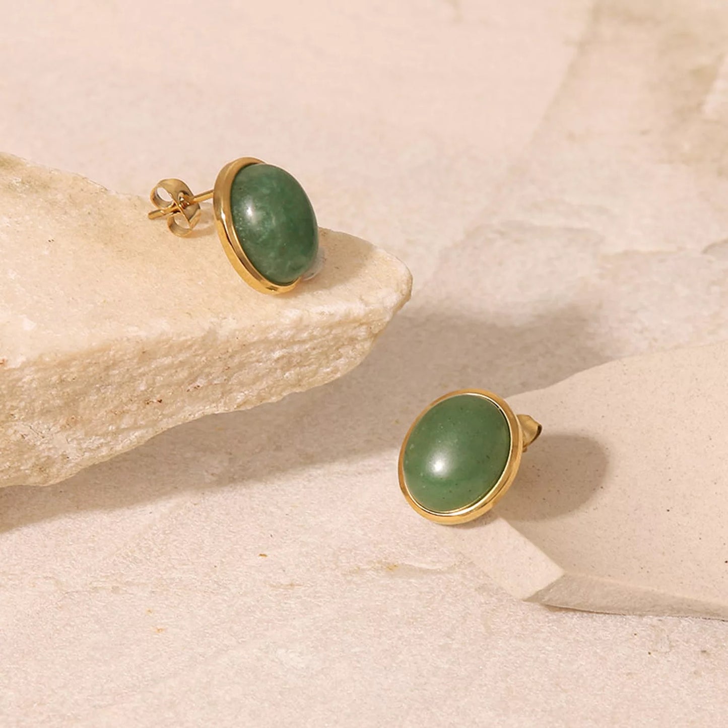 Green jade stud earrings