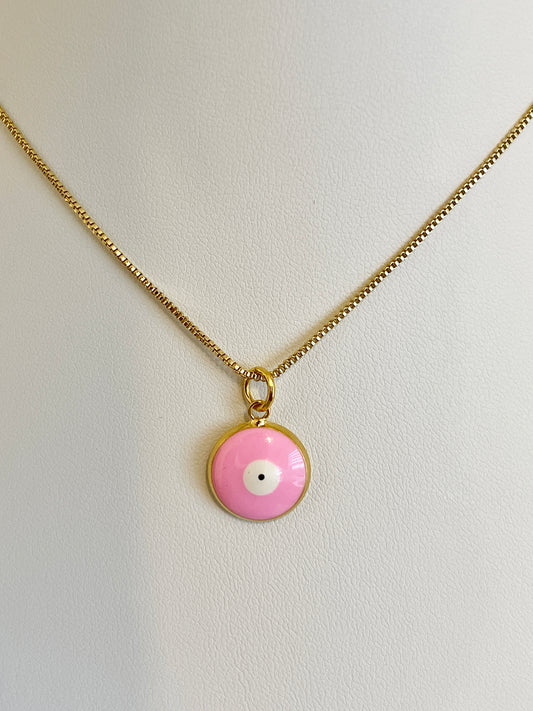 Pink evil eye necklace