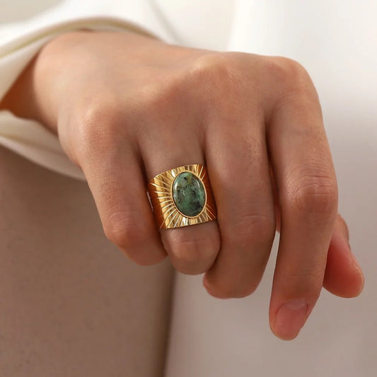 Turquoise  natural stone adjustable ring