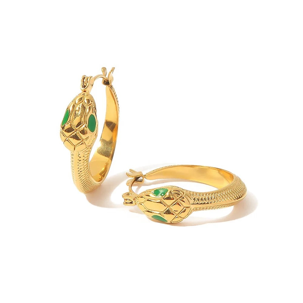 Texture skin snake hoop earrings