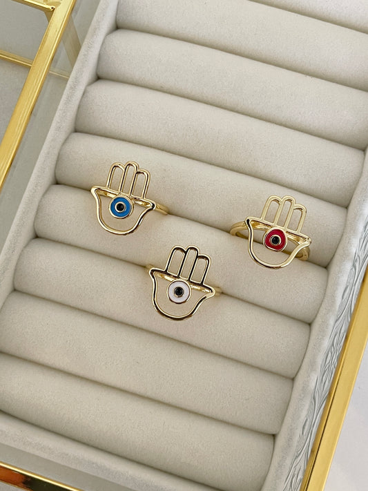 Hamsa evil eye ring