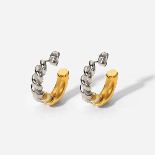 Two tones stud hoop earrings
