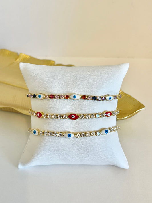 Cubic zirconia evil eye bracelet