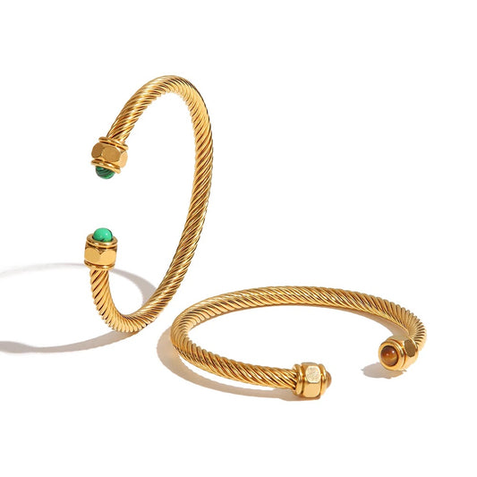 Green Natural stone twist cuff bracelet