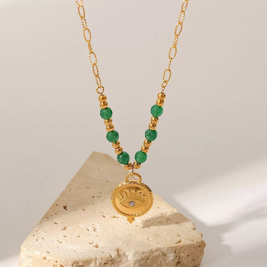 Green Beads Evil eye necklace