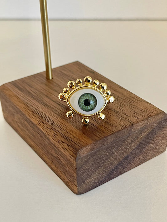 Green evil eye ring