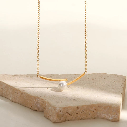 Bar white pearl charm necklace