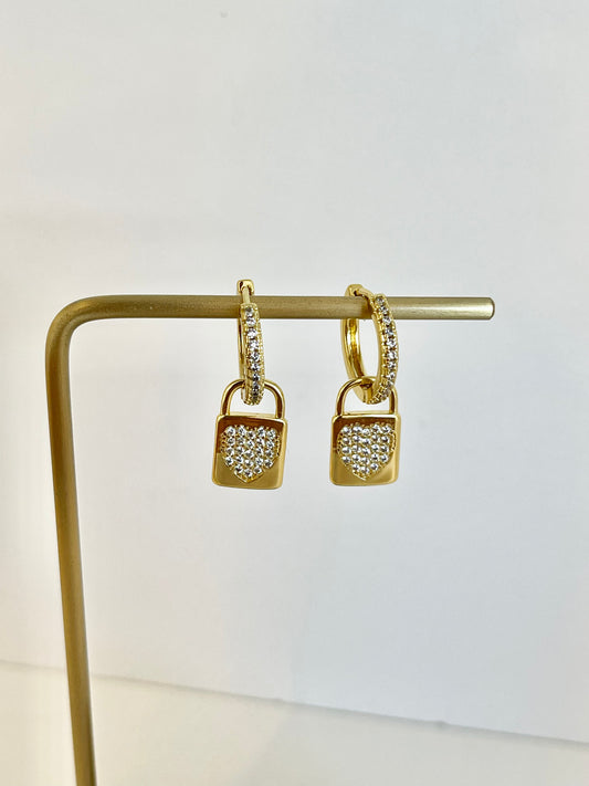 Lock Heart Hoops Earrings Charm