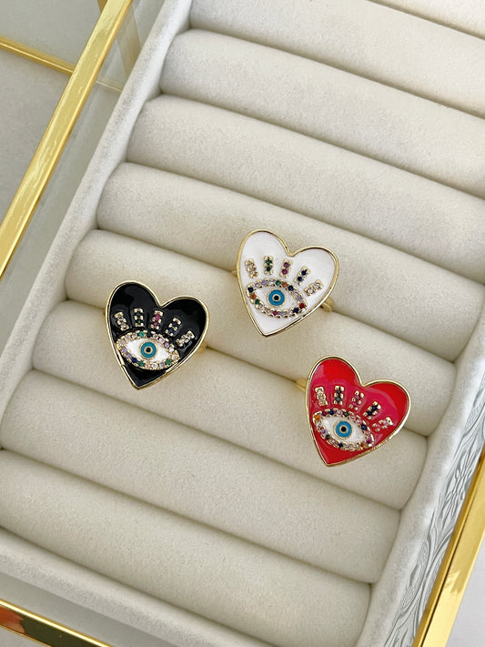Heart evil eye ring