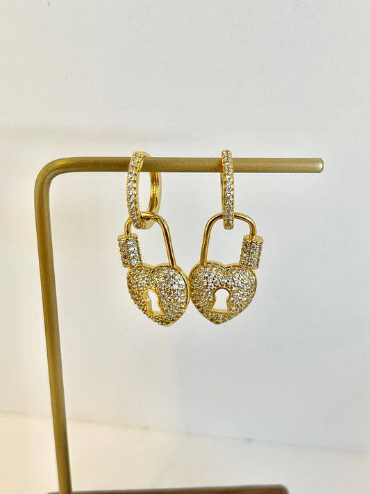 Lock Heart Hoops Earrings Charm