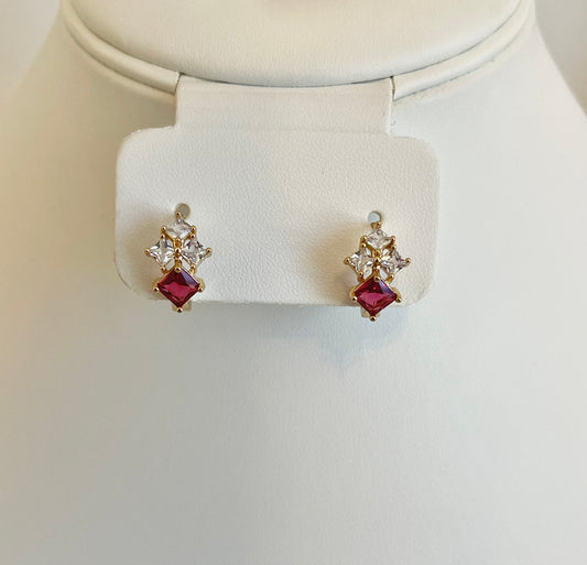 Red Crystal Huggie Earrings