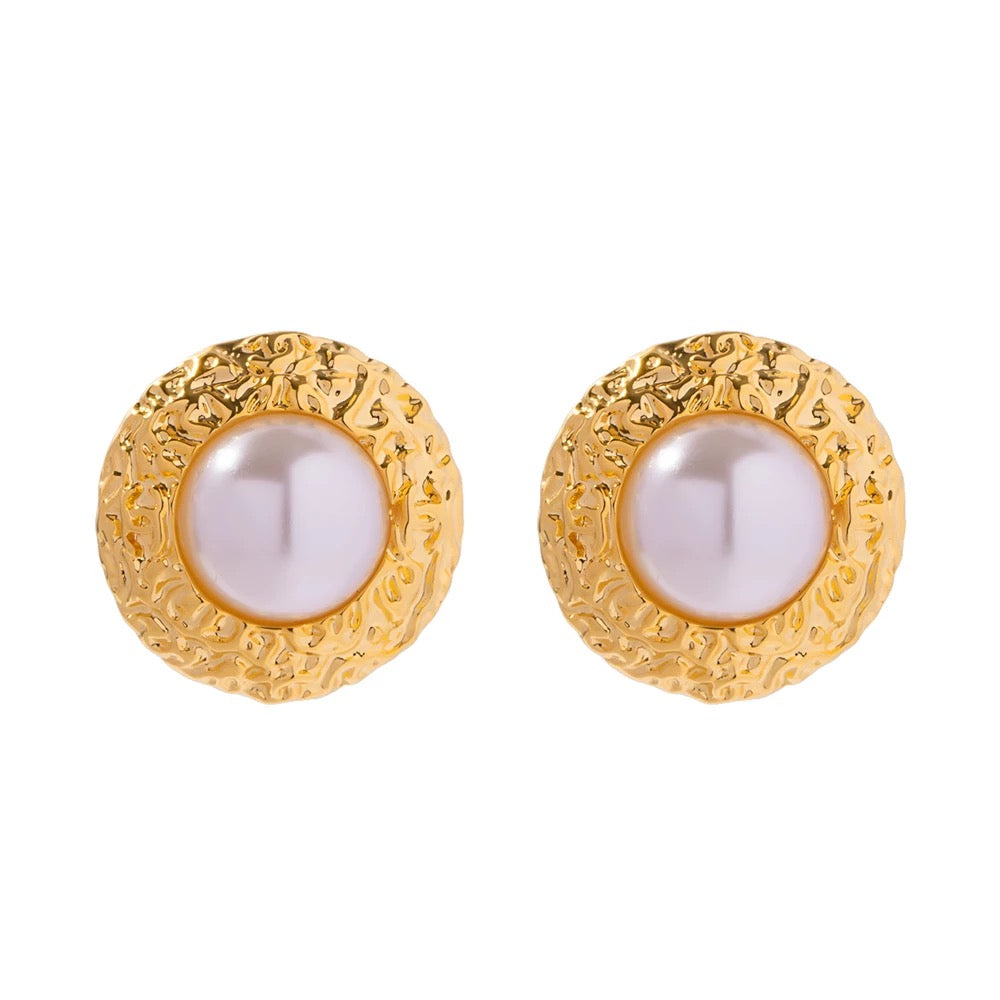 Round texture irregular Pearl stud earrings