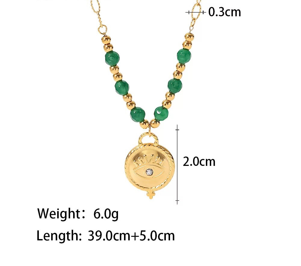 Green Beads Evil eye necklace