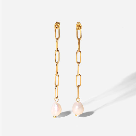 Long chain Pearl stud earrings