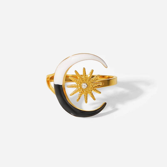 Black and white moon adjustable ring