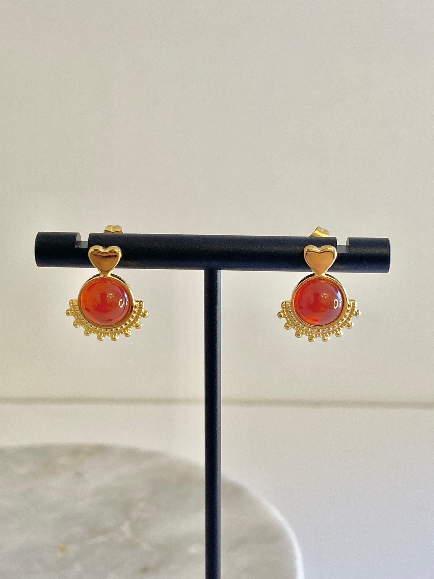 Red natural stone earrings