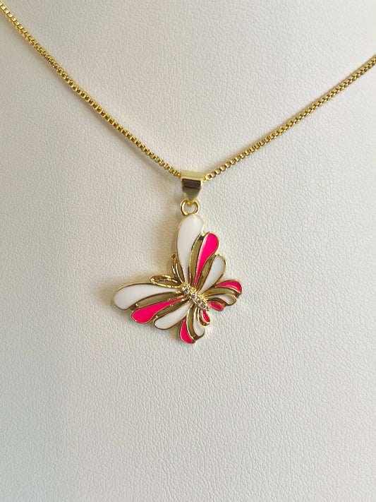 Fuchsia butterfly necklace