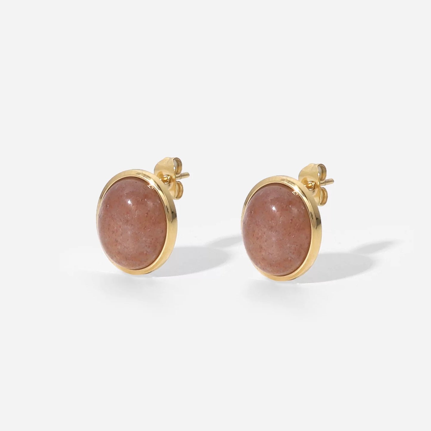 Oval strawberry quartz stud earrings