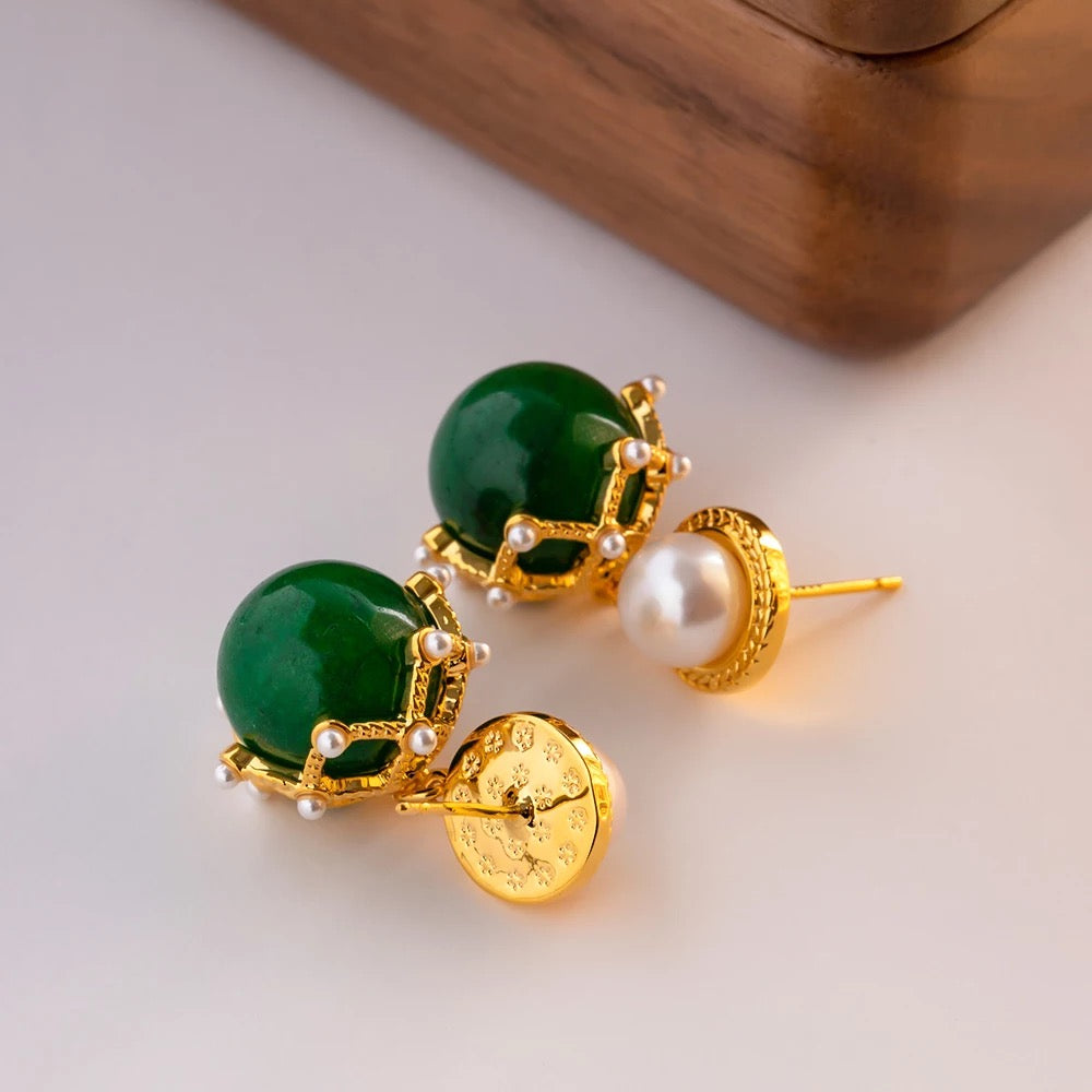 Green agata stone flower earrings